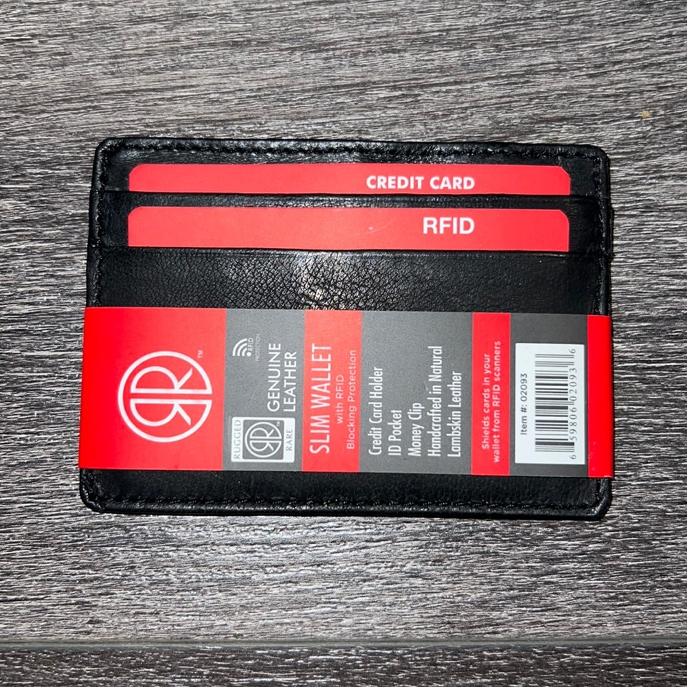 Genuine Black Leather Slim Wallet - BLACK